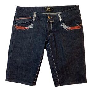 Akademiks Bermuda Denim Jean Shorts Embellished Rhinestones Womens Size 32